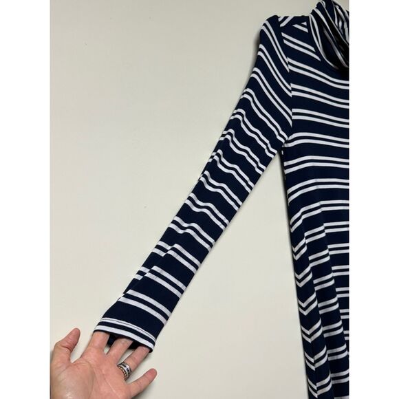 ANTHROPOLOGIE MAEVE Navy/White Striped Jersey Turtleneck Handkerchief Hem - Picture 5 of 12